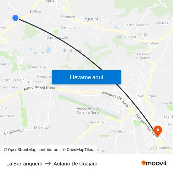 La Barranquera to Aulario De Guajara map