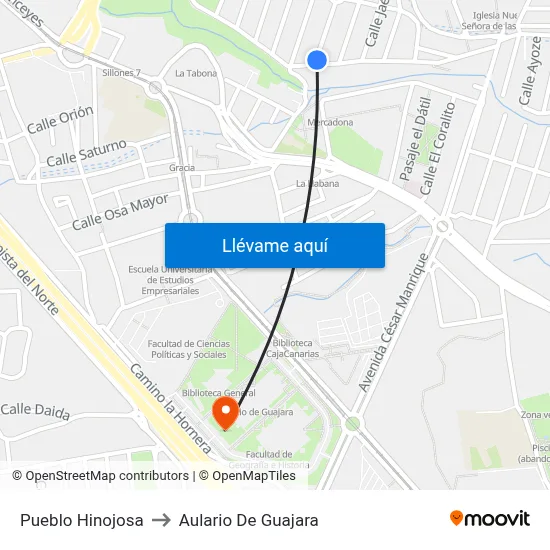 Pueblo Hinojosa to Aulario De Guajara map