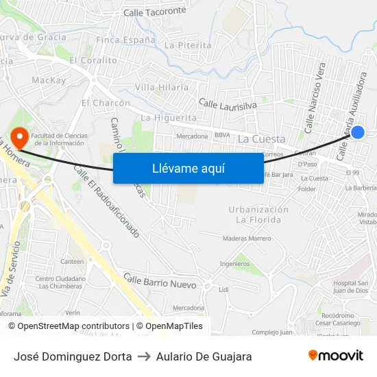José Dominguez Dorta to Aulario De Guajara map
