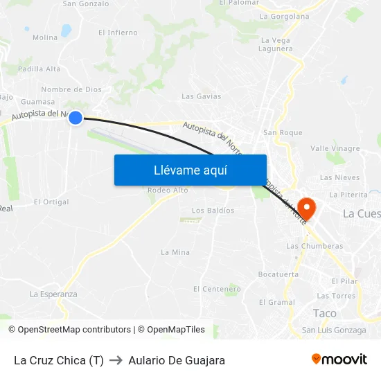 La Cruz Chica (T) to Aulario De Guajara map