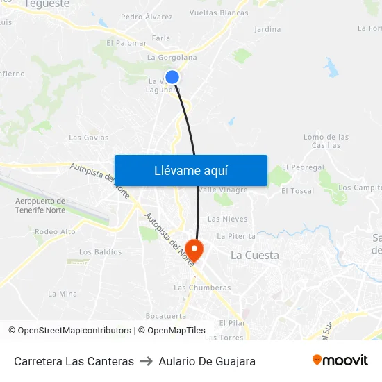 Carretera Las Canteras to Aulario De Guajara map