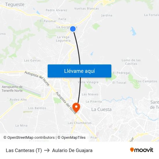 Las Canteras (T) to Aulario De Guajara map