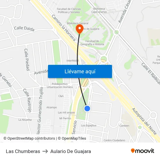 Las Chumberas to Aulario De Guajara map