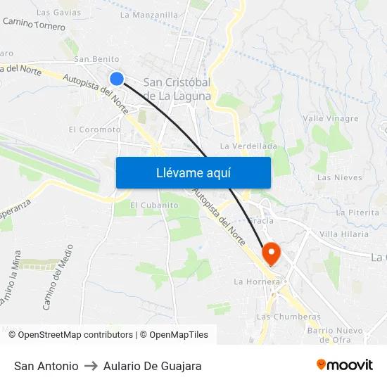 San Antonio to Aulario De Guajara map