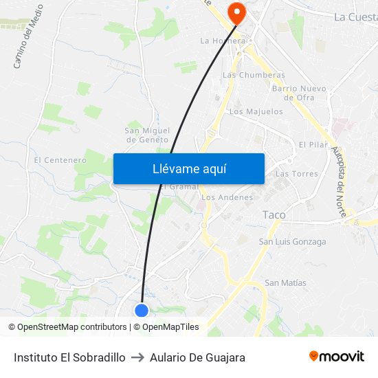 Instituto El Sobradillo to Aulario De Guajara map