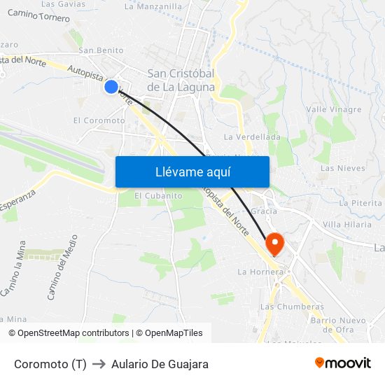 Coromoto (T) to Aulario De Guajara map
