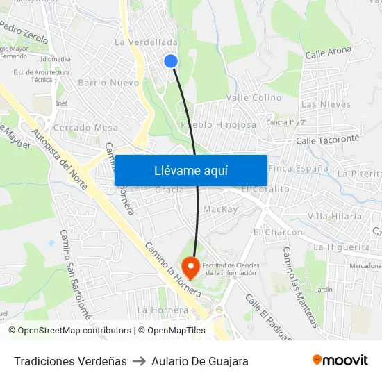 Tradiciones Verdeñas to Aulario De Guajara map