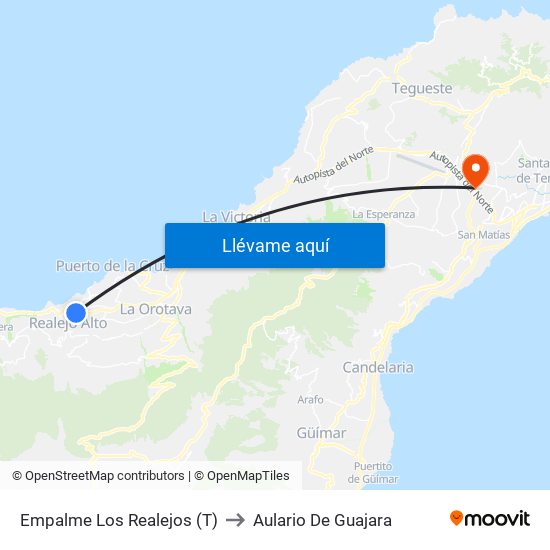 Empalme Los Realejos (T) to Aulario De Guajara map