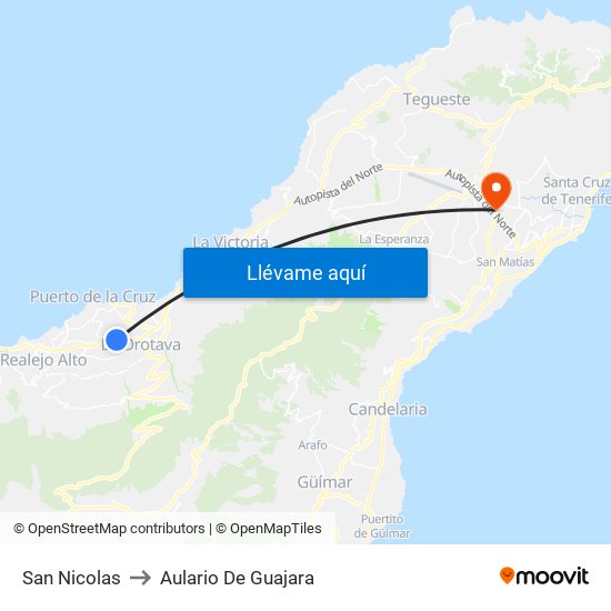San Nicolas to Aulario De Guajara map