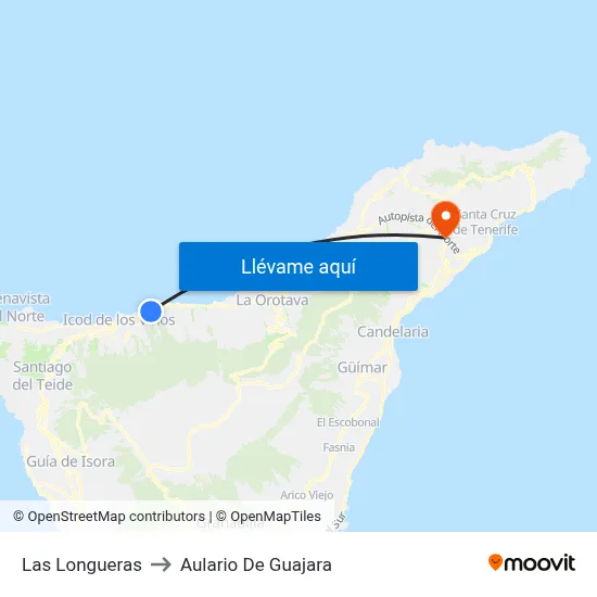 Las Longueras to Aulario De Guajara map