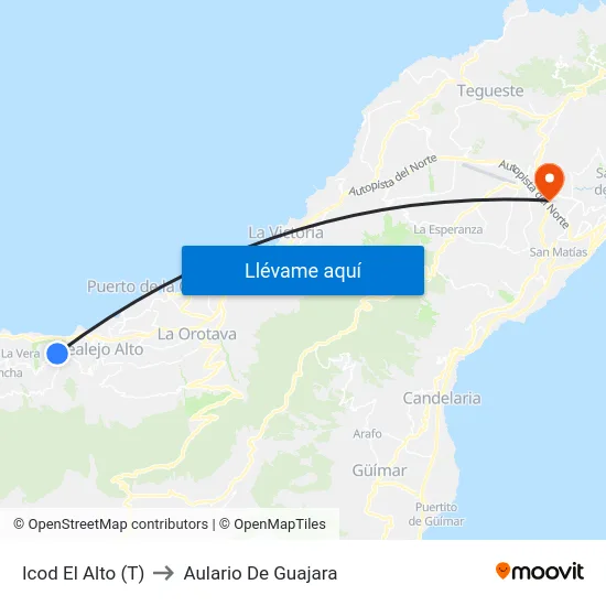 Icod El Alto (T) to Aulario De Guajara map