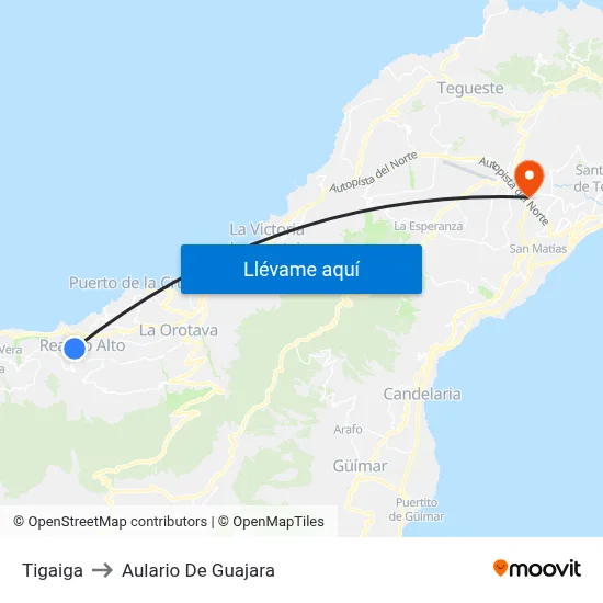 Tigaiga to Aulario De Guajara map