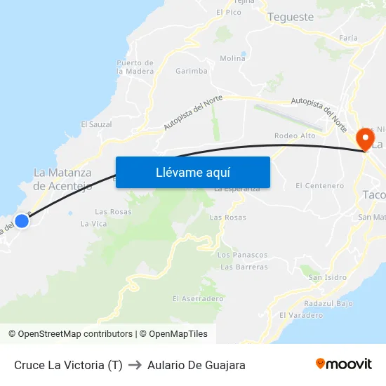 Cruce La Victoria (T) to Aulario De Guajara map