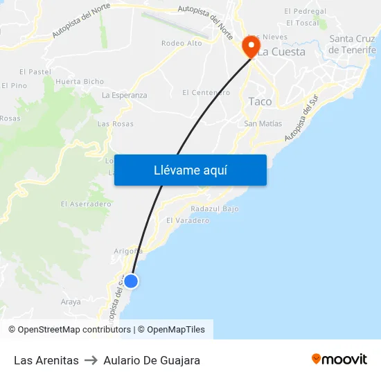 Las Arenitas to Aulario De Guajara map