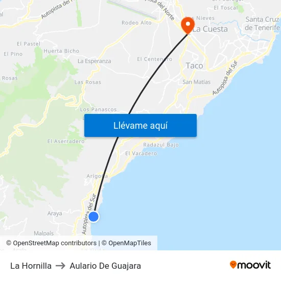 La Hornilla to Aulario De Guajara map