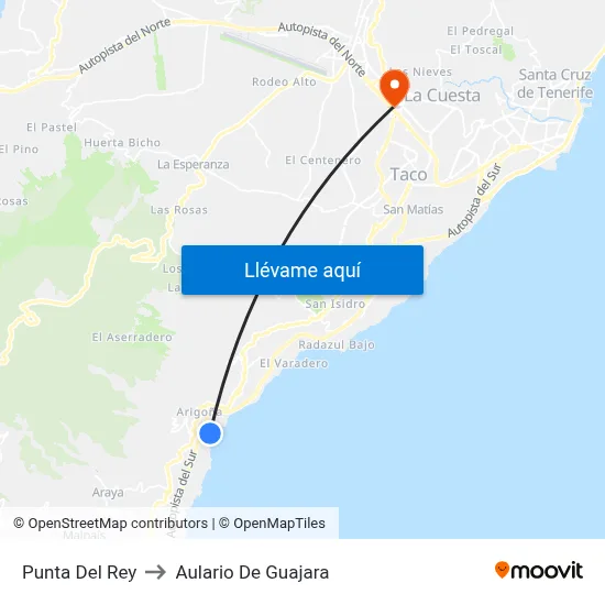 Punta Del Rey to Aulario De Guajara map