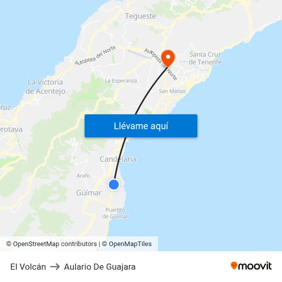 El Volcán to Aulario De Guajara map