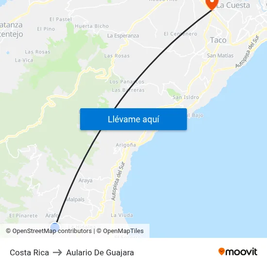 Costa Rica to Aulario De Guajara map