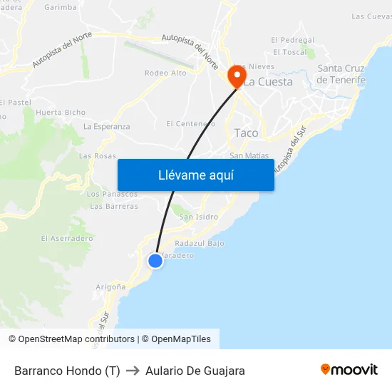 Barranco Hondo (T) to Aulario De Guajara map