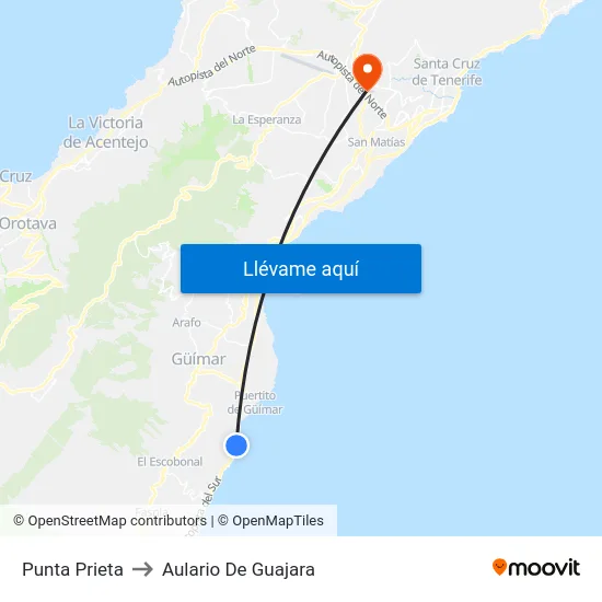 Punta Prieta to Aulario De Guajara map