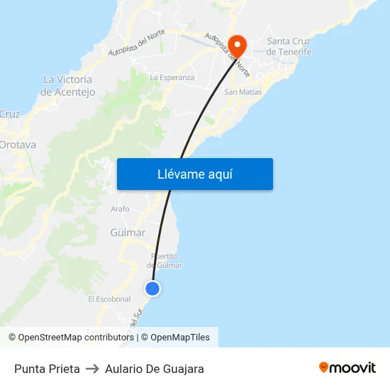 Punta Prieta to Aulario De Guajara map