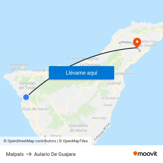 Malpaís to Aulario De Guajara map