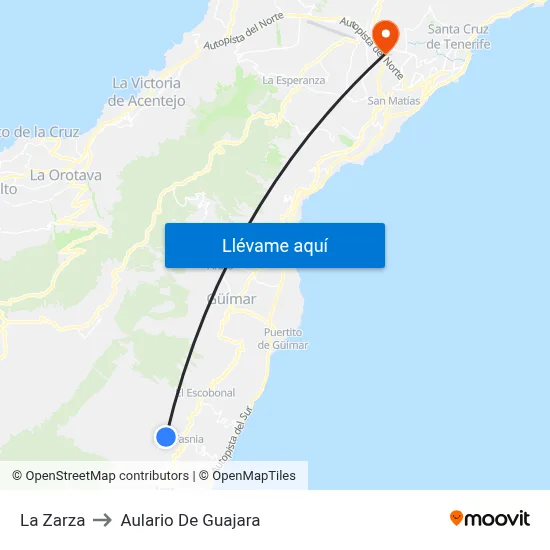 La Zarza to Aulario De Guajara map