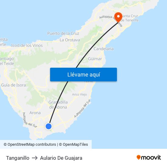 Tanganillo to Aulario De Guajara map