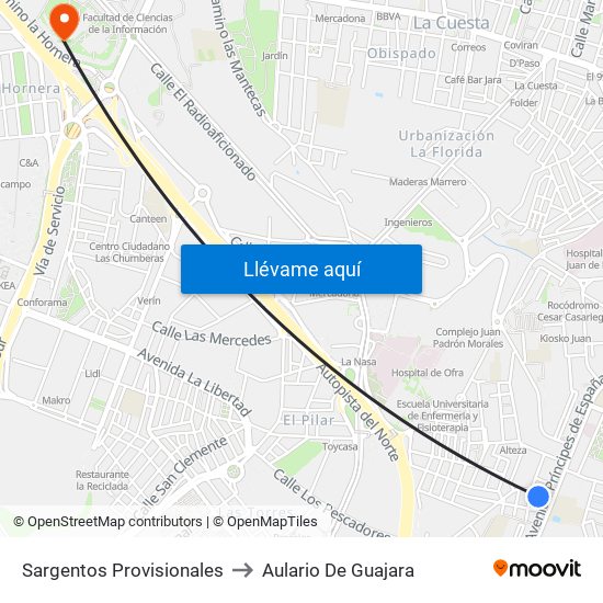 Sargentos Provisionales to Aulario De Guajara map