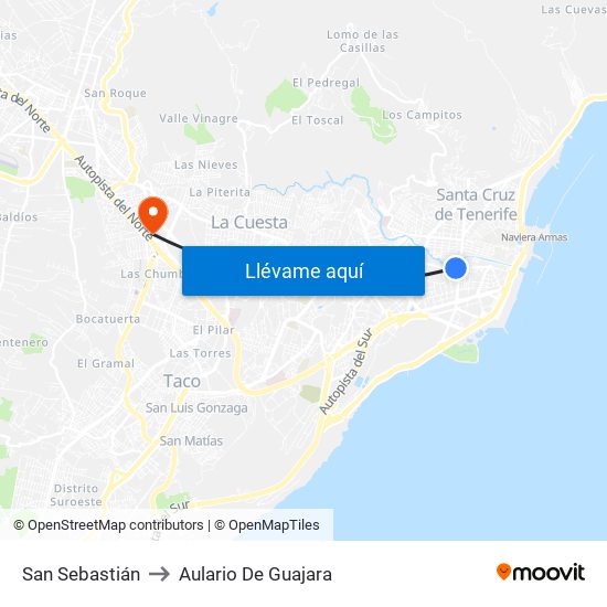 San Sebastián to Aulario De Guajara map