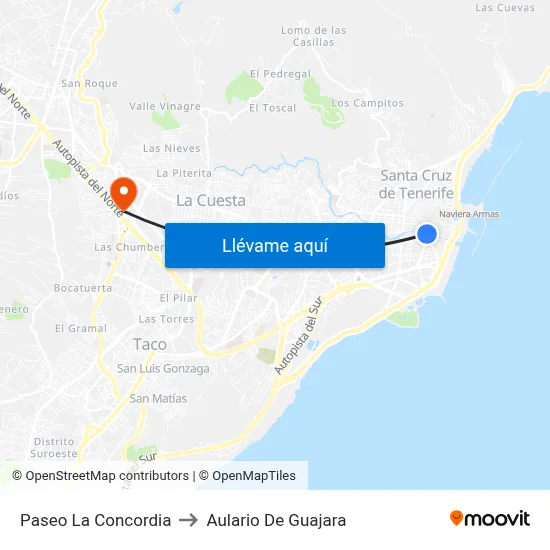 Paseo La Concordia to Aulario De Guajara map