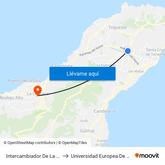 Intercambiador De La Laguna to Universidad Europea De Canarias map