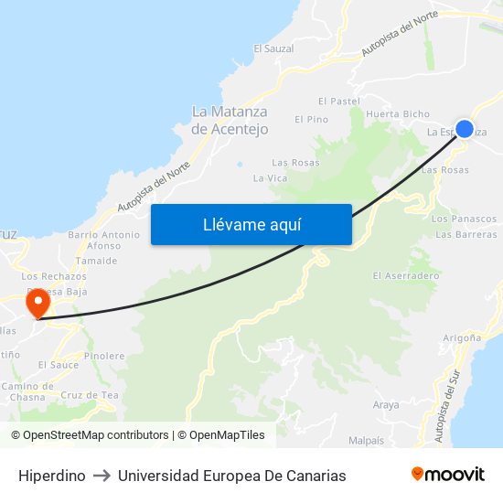 Hiperdino to Universidad Europea De Canarias map