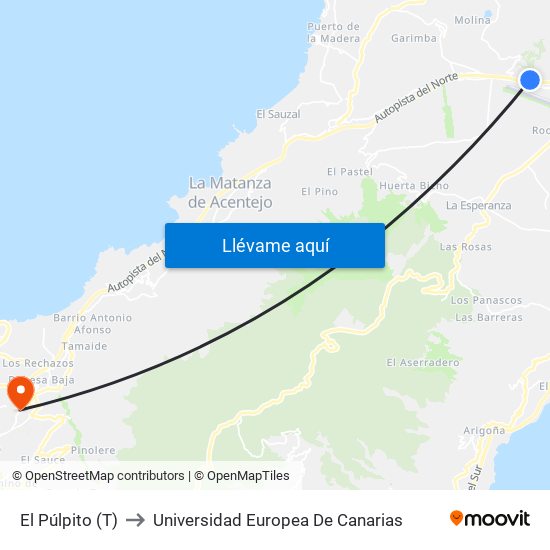 El Púlpito (T) to Universidad Europea De Canarias map