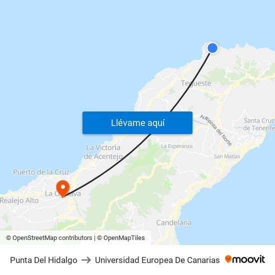 Punta Del Hidalgo to Universidad Europea De Canarias map