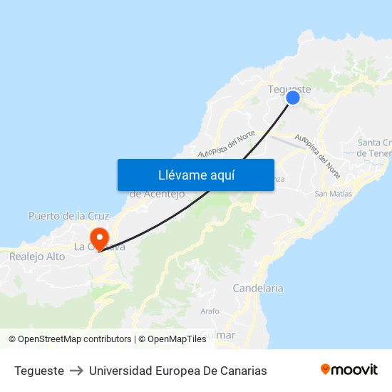 Tegueste to Universidad Europea De Canarias map