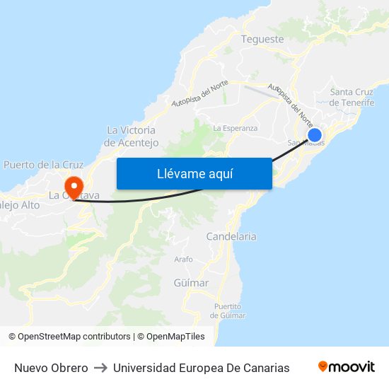 Nuevo Obrero to Universidad Europea De Canarias map