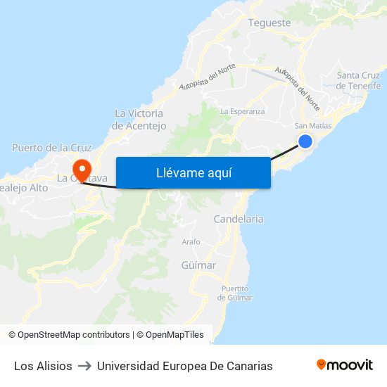 Los Alisios to Universidad Europea De Canarias map