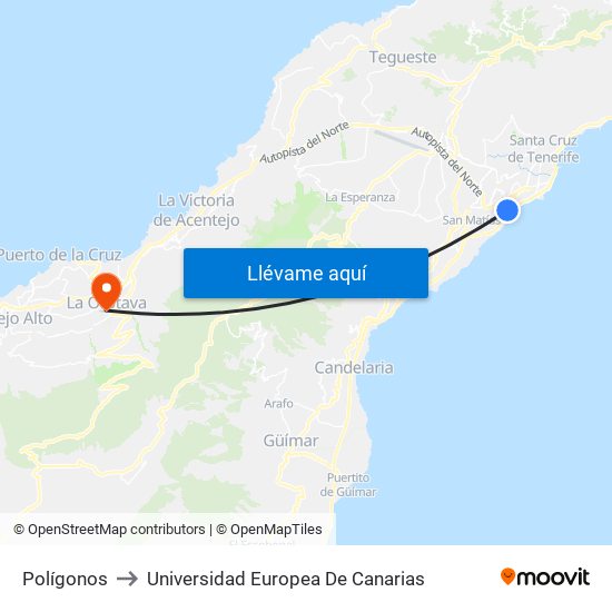 Polígonos to Universidad Europea De Canarias map