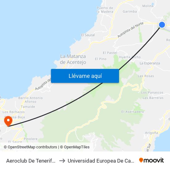 Aeroclub De Tenerife (T) to Universidad Europea De Canarias map