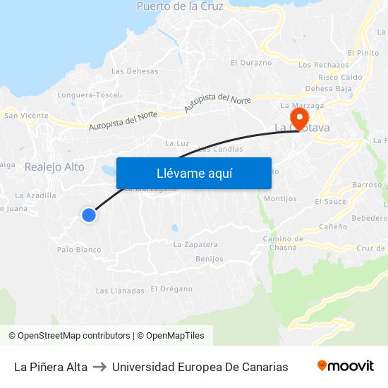 La Piñera Alta to Universidad Europea De Canarias map