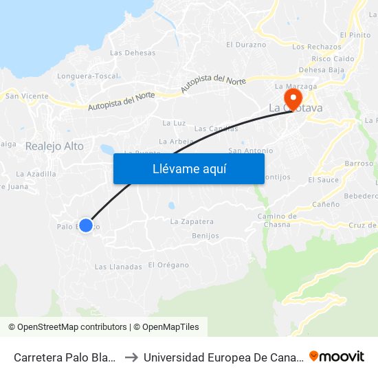 Carretera Palo Blanco to Universidad Europea De Canarias map