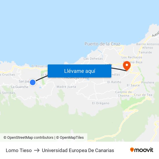 Lomo Tieso to Universidad Europea De Canarias map