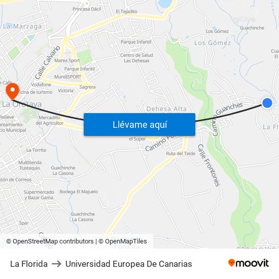 La Florida to Universidad Europea De Canarias map