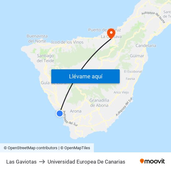 Las Gaviotas to Universidad Europea De Canarias map