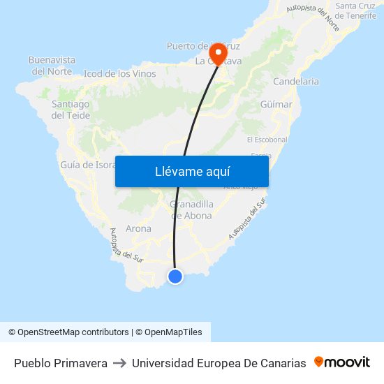 Pueblo Primavera to Universidad Europea De Canarias map