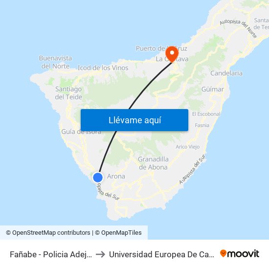 Fañabe - Policia Adeje (T) to Universidad Europea De Canarias map