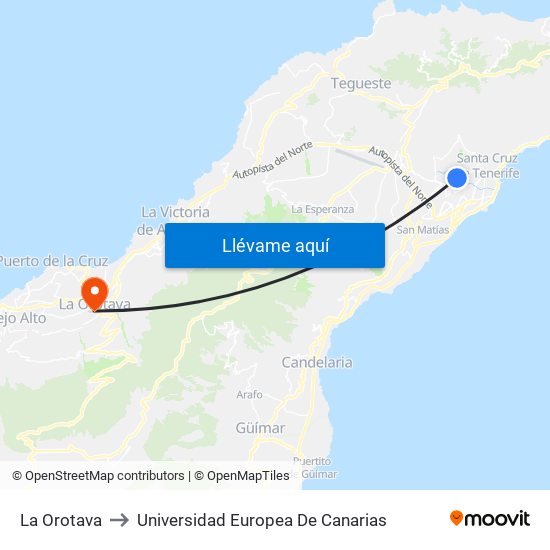 La Orotava to Universidad Europea De Canarias map