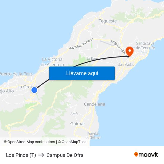 Los Pinos (T) to Campus De Ofra map