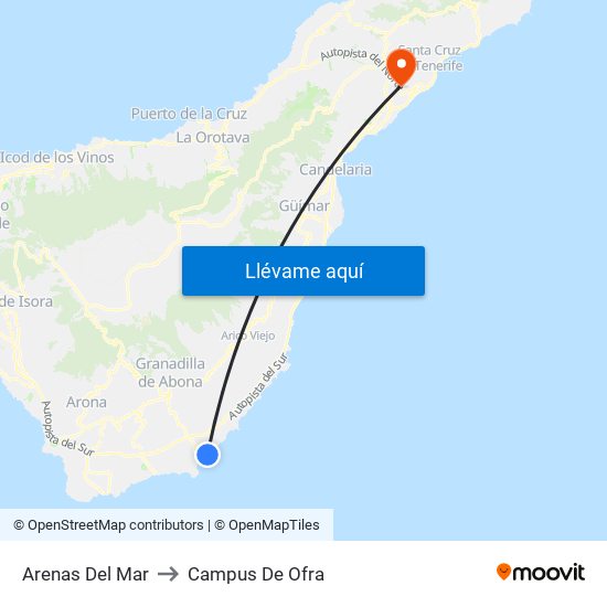Arenas Del Mar to Campus De Ofra map
